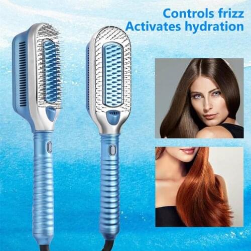 Professional Hair Straightener Brush Ice Therapy Negative Ion Cold Wind Comb Heatless Brush For Wet Dry Hair
