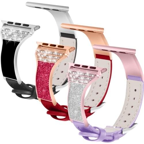 Leather&ceramics strap for Apple watch band 44mm 40mm iwatch 42mm 38mm bracelet Diamond watchband for Apple watch 6/5/4/3/2/1