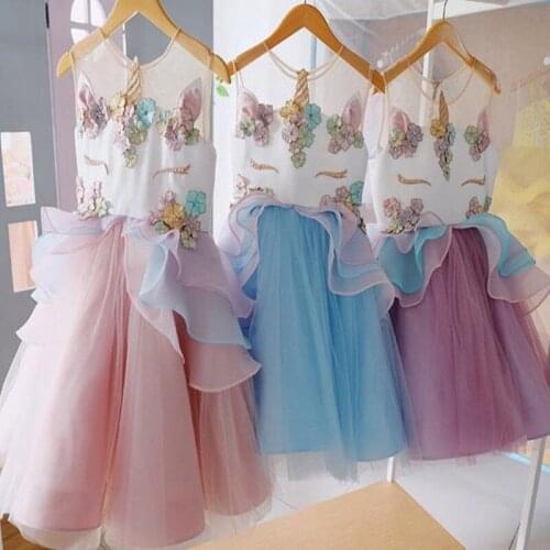 Chiffon Unicorn Kids Baby Girls Bridesmaid Formal Princess Tutu Tulle Dress Party Clothes