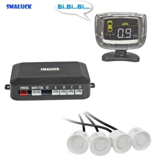 SMALUCK Car Rear View Reverse Bumper Parking Radar 4 Sensors Black Silver White LCD Alarm Rear View System Kit