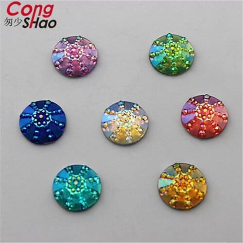Cong Shao 150PCS 14mm AB Crystal Resin Round Rhinestones Flatback Beads Strass Crystal Stones For Clothes Decoration Craft CS13