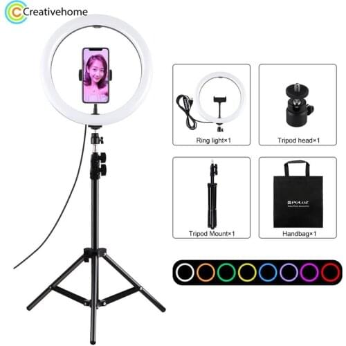 PULUZ 11.8 inch 30cm Light 1.1m Tripod Mount RGBW LED Ring Vlogging Photography Video Light Live Broadcast Kits Tripod Ball Head