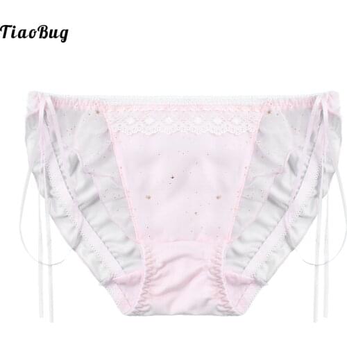 TiaoBug Man Gay Sissy Crossdress Cosplay Briefs Straps Adorned Glittering Stars Print Ruffle Lace Briefs Panties Underwear