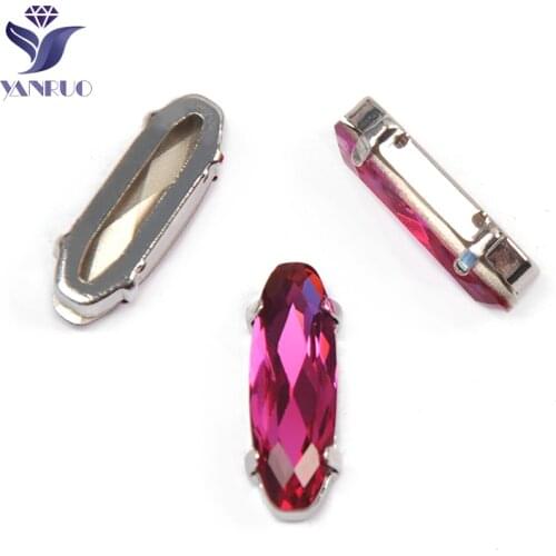 YANRUO 4161 All Sizes Fuchsia Elongated Baguette Point Back Sew On Rhinestones K9 Strass Stones And Crystals For Decoration