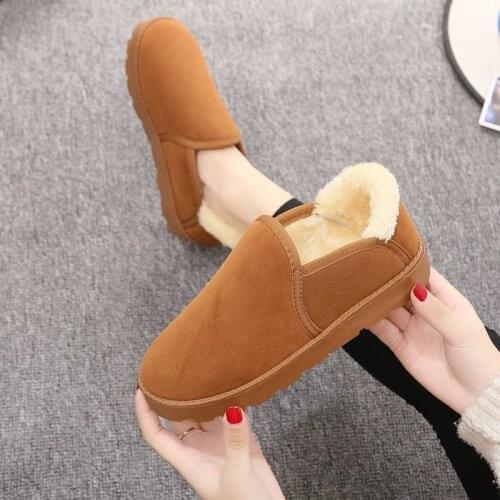 Women Boots Slip On Winter Shoes Women Fur Plush Warm Winter Shoes Flat Ankle Boots Solid Color Outside Suede Womens Shoes