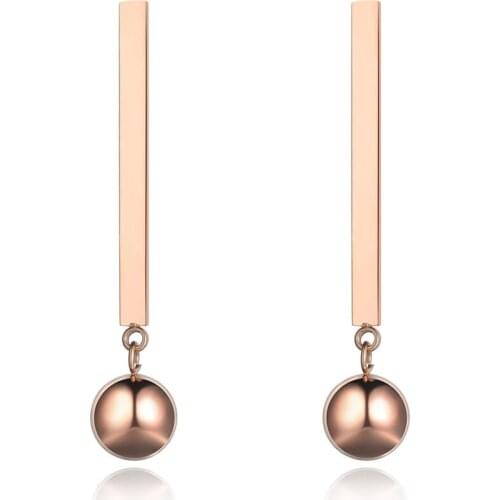 OL Style Stainless Steel Round Ball Dangle Earrings For Women Rose Gold Ear Jewelry Party Anniversary Gift JE19044