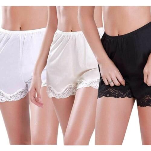 Ladies Womens Premium Nylon Daywear Bloomer Slip Pants With Lace Trim Plus Size Safety Short Pants