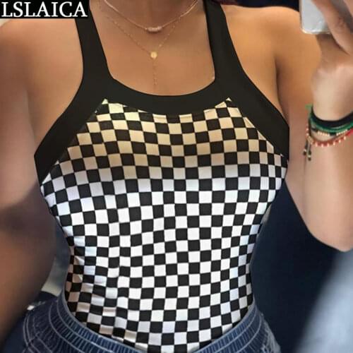 Women Tops 2020 Summer Casual Plaid Print Fashion Back Bow Decorated Sexy Top Backless Knitted Ladies Tank Top Streetwear