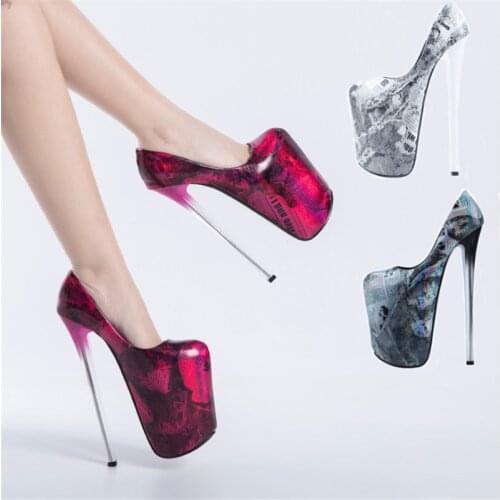 22cm High Heels Pumps White Shoes Woman Letter Printed Fashion Ladies shoes Round Toe Party Wedding Platform Heels Big Size 47