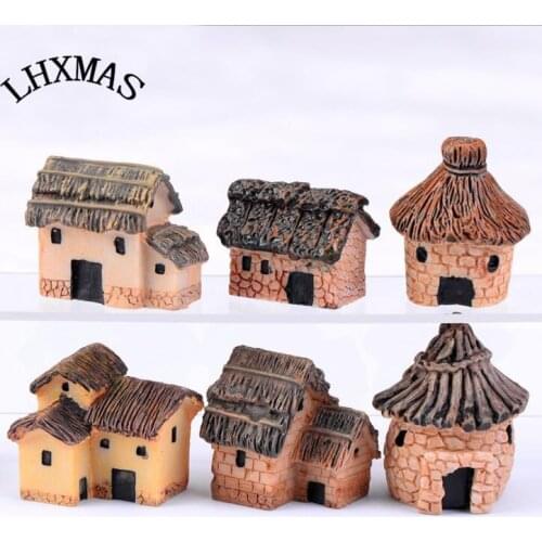 1pc Mini House Resin Cute Miniature Figurines Decoration Home Terrarium Crafts Home Oranments Fairy Garden E354