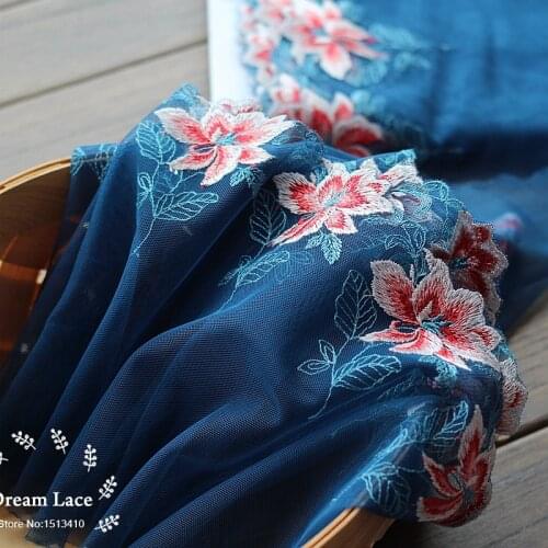 2yards/lot 7.88 Inches Wide Embroidered Tulle Lace trim mesh lace trim~Blue+red~lovely~High Quality