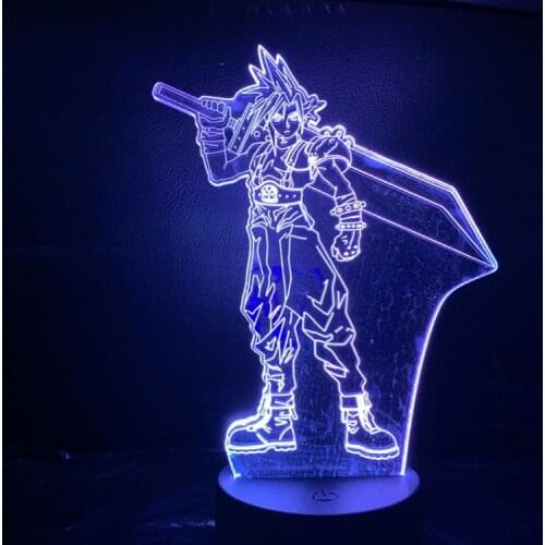 3D Led Night Light Gmae Final Fantasy Light Cloud Strife Figure LED Decorative Nightlight Kids Children Boys Cool 3D Gift Light