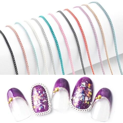 5Pcs/Lot Color Nail Art Chain Striping Jewelry Decoration Charm Metal Hollow 3D Tips 50cm DIY Line Accessories Manicure Tools