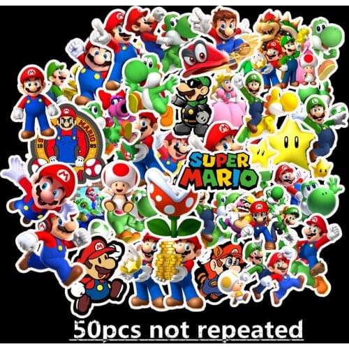 50PCS/Pack Super Mario Anime Game Cartoon Stickers DIY Bike Travel Luggage Phone Laptop Waterproof PVC Classic Toy Stickers
