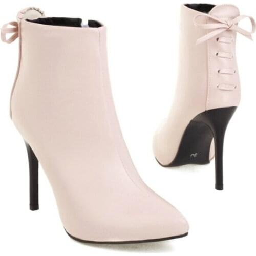 BLXQPYT Leather Women Boots 2021 Party Sexy Fashion High Heels Autumn Winter Gothic Ankle Boots Female Shoes Large Size 48 8828