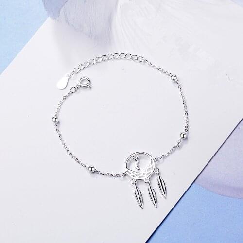925 Sterling Silver Dreamcatcher Feather Charm Bracelet&Bangle For Women Party Beach Jewelry Pulseras sl380