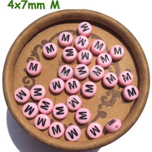 Letter Beads for Jewelry making Pink Beads 4*7mm 50pcs Separate Alphabet Beads Flat Round Beads Vowel Letter Beads for Kids