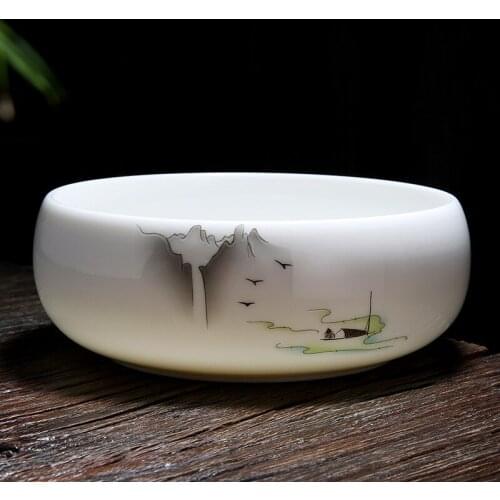 Suet Jade White Porcelain Large Extra Large Tea Washing Tea Bowl Ceramic Kung Fu Tea Set Tea Ceremony Accessories