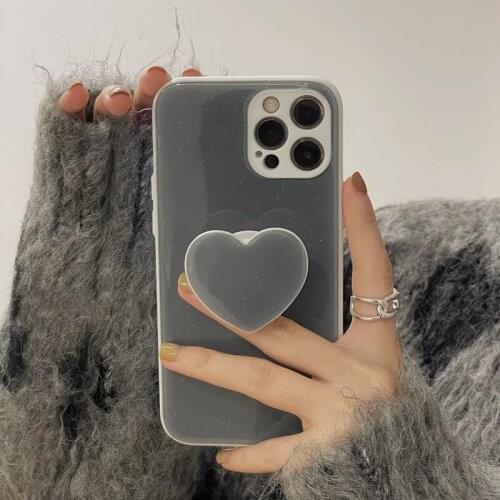 Heart grip stand grey glitter phone Case for iphone 11 case iphone 12 12Pro 11Pro Max X Xs Max XR 7 8 Plus phone holder