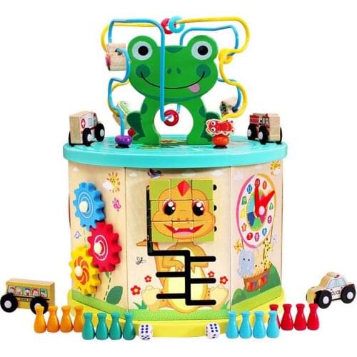 Wooden Montessori Toy Activity Cube Labyrinth Gear Game Shape Classifier Children Beaded Big Beads Treasure Box Toy For Children