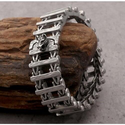 Jewels Store 23mm Viking Mens Wolf Bracelet Stainless Steel Mens Punk Animal Bracelets Jewelry For Man