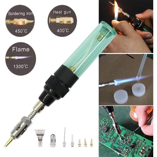 Gas Soldering Iron Cordless Butane Torch Welding Pen 1300°C Adjustable Burner Blow With 6 Soldering Iron Tips Welding Pen Burner