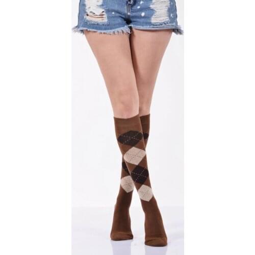 Idilfashion Women Plaid Lower Stocking-Brown-B-ART013 (3'LÜ PACKAGE)