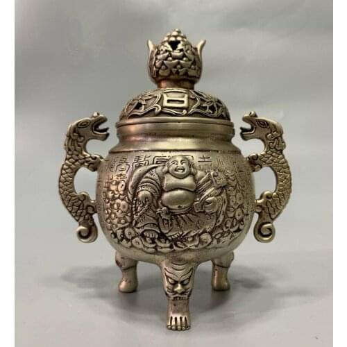 China White copper maitreya Buddha Incense burner crafts statue