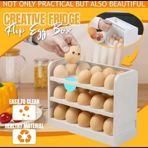 Creative Fridge Flip Egg Storage Tray Rack Refrigerator Egg Dumpling Storage Holders 3-layers Egg Box Kitchen Storage Racks Tray