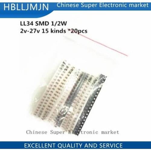 LL34 SMD Zener diode package 1/2W 2v-27v 15 kinds *20pcs=300pcs 1N4148 KIT