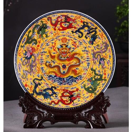 BEST BUSINESS PRESENT OFFICE HOME TOP PROTECTION TALISMAN # EXORCISE EVIL SPIRITS ROYAL FLYING DRAGON FENG SHUI PORCELAIN PLATE