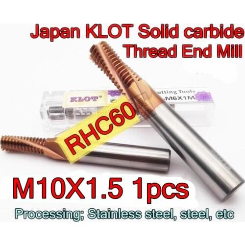 M10X1.5mm 1pcs Japan KLOT HRC60 Solid carbide Thread End Mill Thread Milling cutter Processing; Stainless steel, steel, etc