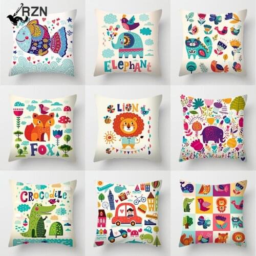 Cartoon Animals Polyester Couch Dining Chair Cushions Cover Bird Flower Fish Lion Cute Throw Decorative Pillows Sofa Case Home