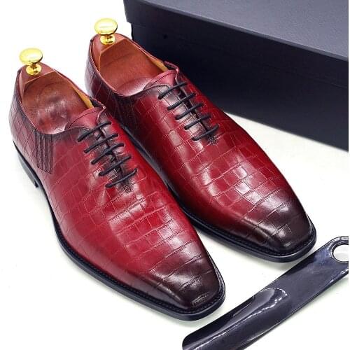 Big Size 6-13 Handmade Mens Oxford Shoes Genuine Leather Crocodile Print Mens Dress Shoes Classic Business Formal Shoes for Men
