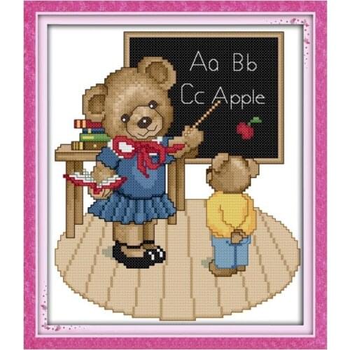 Bear teacher cross stitch kit cartoon 14ct 11ct count print canvas stitches embroidery DIY handmade needlework plus