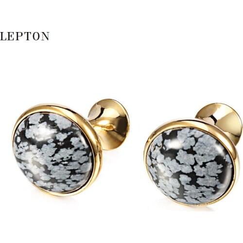 Newest Alabaster Stone Cufflinks for Mens Lepton Low-key Luxury Snowflake Stone Cufflinks Mens Shirt Cuff links Relojes gemelos