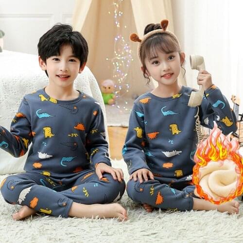 Dinosaur Pajamas Set for Big Childrens Sleepwear Teens Girls Thick Pyjamas 2021 Autumn Winter Kids Baby Cartoon Casual Homewear