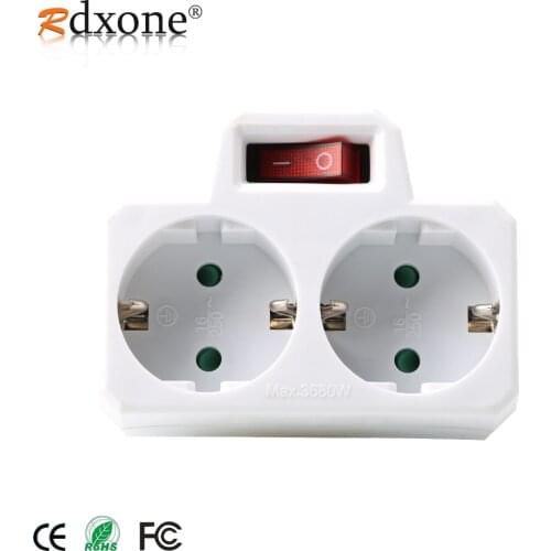 Rdxone 16A European Type Conversion Plug 1 TO 2 Way EU Standard Power Adapter Socket with Switch