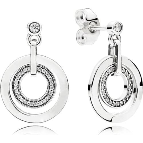 Signature Circles Drop Earring 925 Sterling Silver Clear CZ Earrings for Women Girl Wedding Jewelry Gift Brincos Pendientes