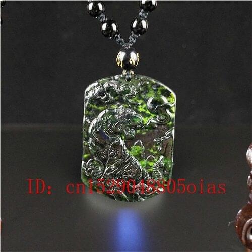 Certified Chinese Natural Black Green Jade Tiger Pendant Necklace Charm Jewelry Obsidian Carved Amulet Gifts for Women Men