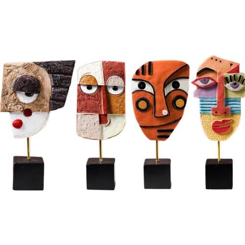 Abstract Face Statue Resin Figurine Sculpture Art Ornaments Home Decors Modern