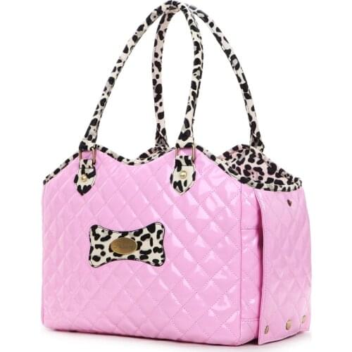 Pink Pu Cotton Mixted Embroidery Pet Dogs Carrier Bag Fashion Small Puppy Dogs Shoulder Bag