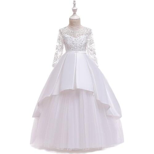Flower Girls Wedding Dress for Girl Childrens Long Sleeve Lace Flower Party Tulle Princess Birthday Dress Gown Costume