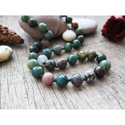Earth necklaces Endless necklace Virgo birthstone Knotted necklace Beaded necklaces Holiday Gift for Love Yoga Mala Beads