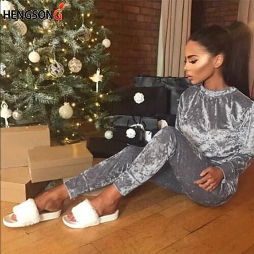 Sweatshirt Set Women Long Sleeve Velvet Tracksuit Tops And Pants 2pcs Female Sport Sets Velour Fitness Set Training Clothing