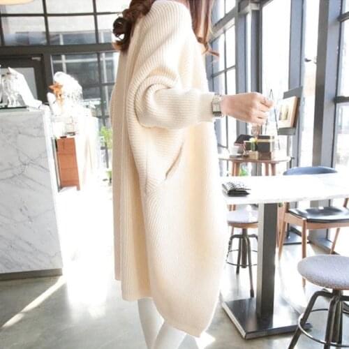 Women Winter Cardigan Long Sweater Autumn Bat Sleeve Knitted Sweater Plus Size Jacket Loose Ladies Sweaters Coat New 2021