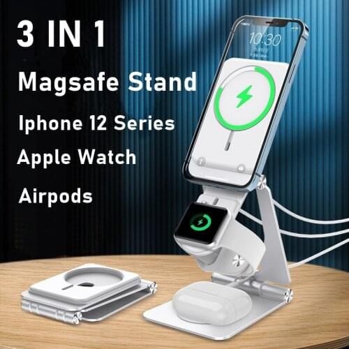 Tongdaytech 3 IN1 Aluminum Phone Stand For Iphone 12 Pro MAX Mini Foldable Desk Holder For Airpods Pro Apple Watch 6 5 4 3 2 1
