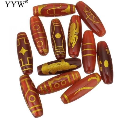 5pcs/Lot Dragon/Eyed/Kuanyin Gold Pattern Natural Tibetan Agates Onyx Dzi Beads For DIYJewelry Making, Large Variety of Patterns