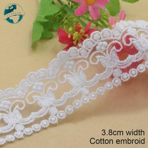 5yards 3.8cm white cotton embroided lace ribbon guipure trim wedding decoration DIY Accessories dolls african lace applique#3915