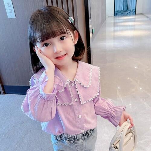 Girls Blouse Solid Color Girls Tops Casual Childrens Shirts For Girl Spring Autumn Childrens Clothes For Girls